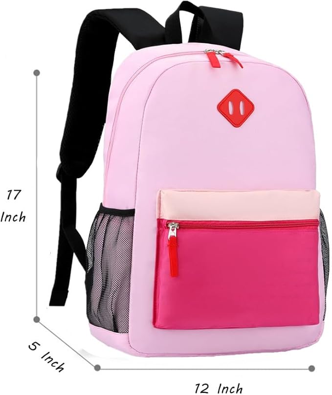 Kids Backpack Lunch Box Set Elementary School Backpacks 5-9 Years for Boys and Girls with Chest Buckle (Set Pink Purple, Large-17 H)