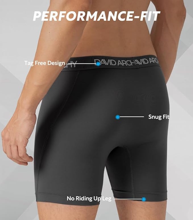 DAVID ARCHY Mens Performance Boxer Briefs 3 Pack, 3D Support Pouch & No Ride-Up Design Moisture-Wicking Sport Underwear