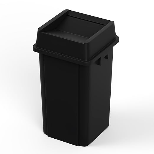 19 Gallon Black Square Commercial Trash Garbage Can with Lid | Outdoor Office Restaurant School Kitchen
