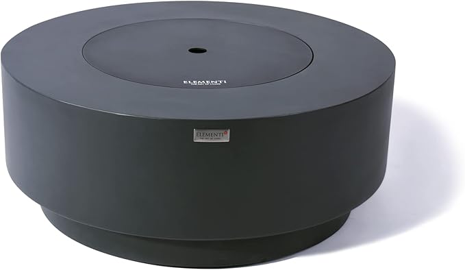 Elementi+ | Nimes Gas Fire Pit Cast Concrete 40" Dia. Round Fire Table, Outdoor Fire Pit Electronic Ignition | Canvas Cover, Fire Glass and Burner Lid Included | Dark Gray | Natural Gas