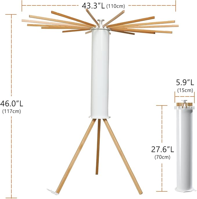 Cylinder Tripod Clothes Drying Rack - 16 Expandable Rods | Standing Octopus Drying Rack Clothing | Space Saving Master | Collapsible Compact for Laundry Room Household & Indoor | Solid Wood