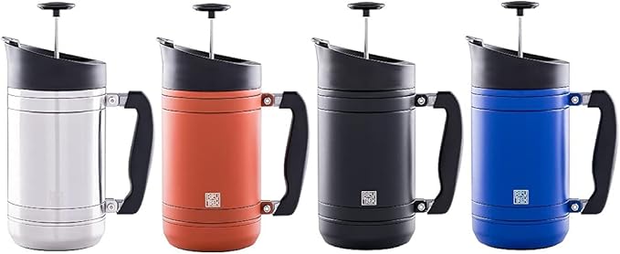 BaseCamp Coffee Press - Double Wall Insulated Stainless Steel - Bru-Stop Technology, No Grounds in Coffee, No Spill Lid (Red Rock, 32 fl.oz)