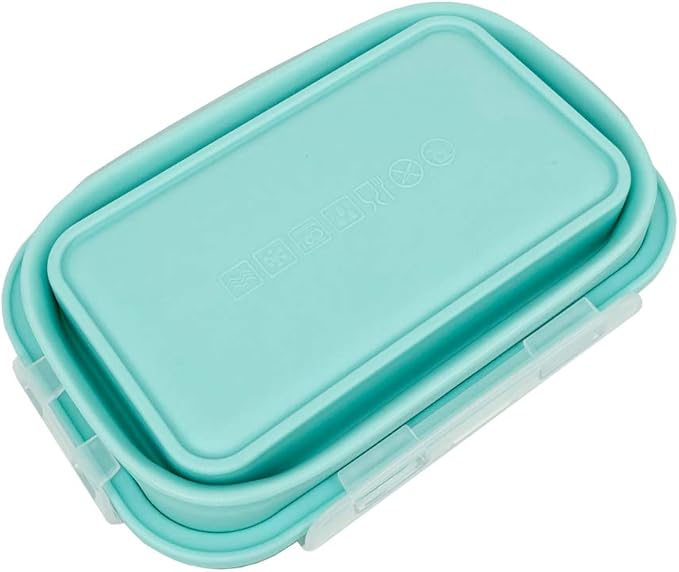 CARTINTS Silicone Collapsible Food Storage Containers-Prep/Storage Bowls with Lids - Set of 3 Square Silicone Lunch Containers - Microwave, Dishwasher and Freezer Safe (blue)