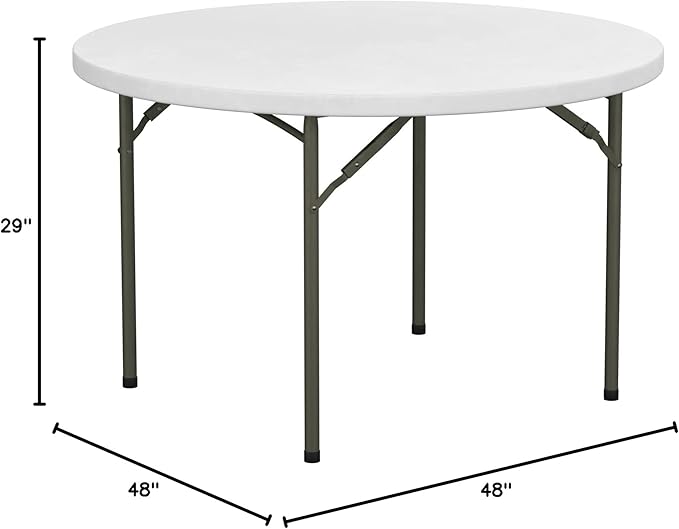 Commercial Round Folding Table - Heavy-Duty White Plastic for Parties, Banquets and Events - Perfect for Indoor/Outdoor Use (48 inches, 10 Units)