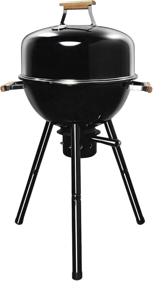 17 Inch Portable Charcoal Grill with Removable Legs, Porcelain Enamel BBQ Kettle with Ash Catcher and Wooden Handle for Camping, Tailgating, Patios, Backyards, Outdoor Cooking & Picnics