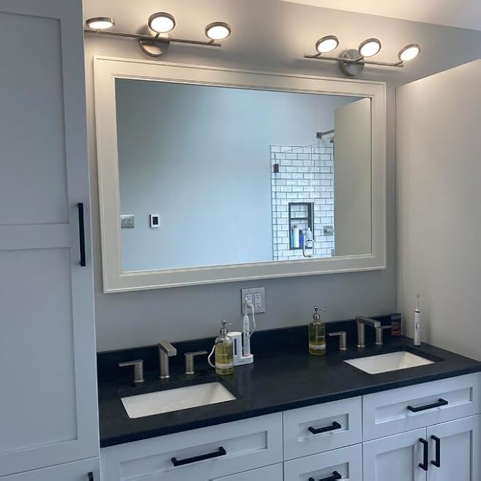 Frame My Mirror White Framed Mirror, 28" x 36" Mirror for Bathroom, Wood Frame, True Reflections Glass, White Finish, Porter Design, Hangs Horizontally or Vertically, Made in USA