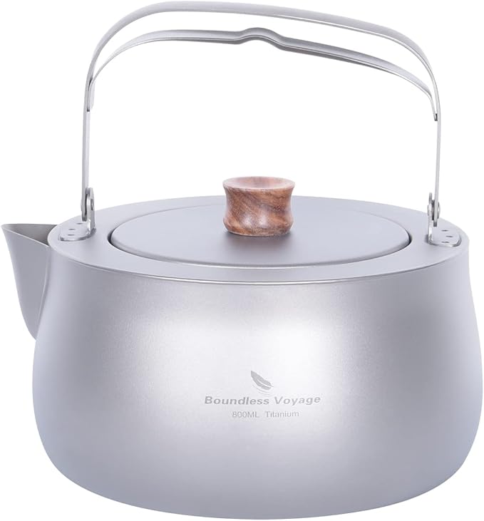 Boundless Voyage Titanium Kettle 800ml/27fl oz Folding Handle Filter Camping Teapot Coffee Pot for Outdoor Boil Water