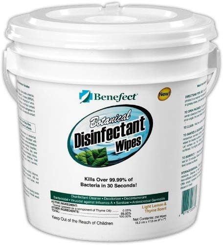 Benefect Botanical Disinfectant Wipes – 1,500 Sanitizing Wipes. 6 Pack of 250 Wipes Per Unit - High Traffic - Gym Wipes, Schools and Food Safe Cleaning (250, 6)