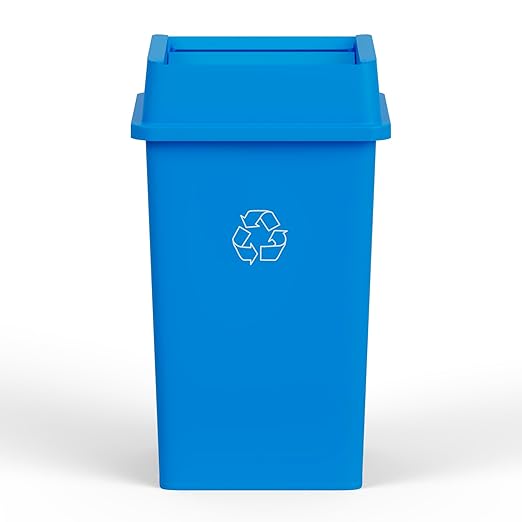 35 Gallon Blue Square Commercial Trash Garbage Can with Lid | Outdoor Office Restaurant School Kitchen