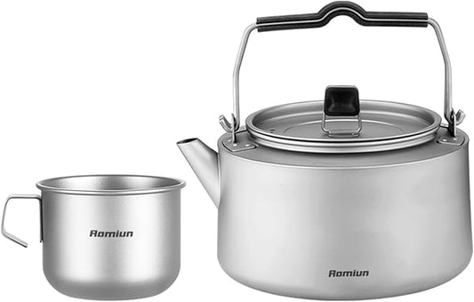 Camping Kettle Titanium Camp Tea Coffee Pot Portable Lightweight Tea Kettle Teapot Fast Heating Campfire Kettle for Stove Top, Boiling Water, Outdoor, Hiking, Camping, Picnic, Traveling