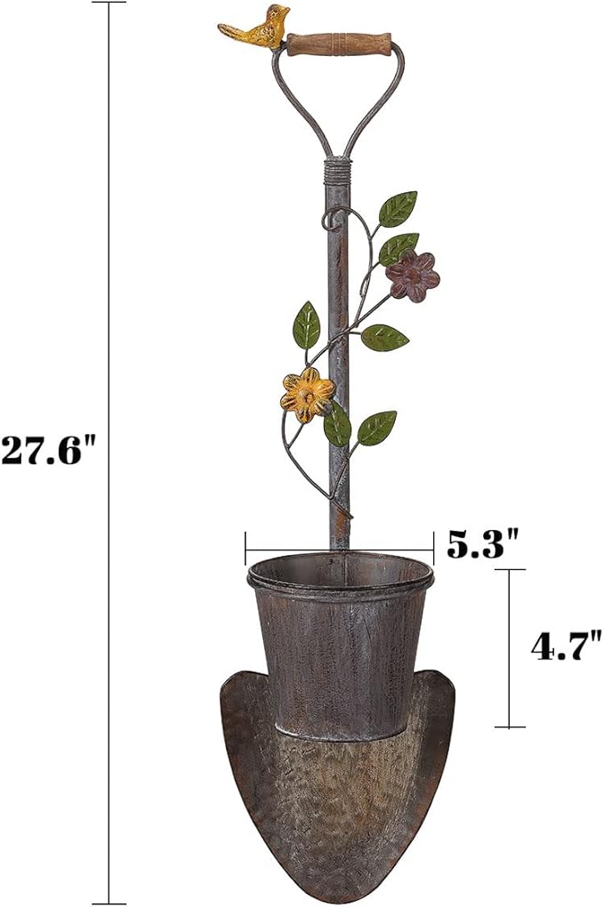 2Pcs Wall Mounted Planter Farmhouse Outdoor Wall Decor-Rustic Garden Shovel Tool Planters
