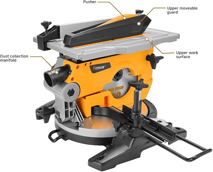 Hoteche 8-1/4-Inch 2-in-1 Compound Miter Saw & Table Saw – 10A Dual-Function Power Tool for Wood and Metal Precision Cutting