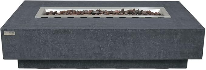Elementi | Hampton Gas Fire Pit Cast Concrete 56" Rectangular Fire Table, Outdoor Fire Pit Electronic Ignition | Canvas Cover, Lava Rock Included | Dark Gray (Natural Gas)