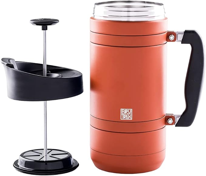 BaseCamp Coffee Press - Double Wall Insulated Stainless Steel - Bru-Stop Technology, No Grounds in Coffee, No Spill Lid (Red Rock, 48 fl.oz)