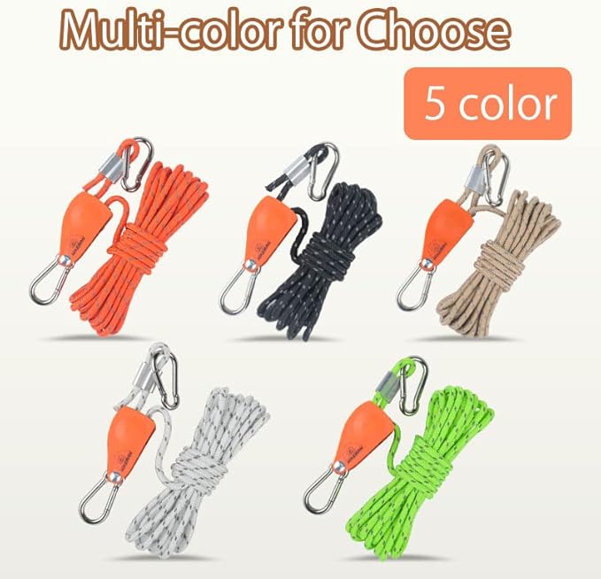 Hikeman Camping Rope with Ratchet Pulley,Quick Setup Outdoor Guy Lines Adjustable Tent Tie Downs Rope Hanger for Canopy,Kayak and Canoe,Grow Light (Fluorescent Green)