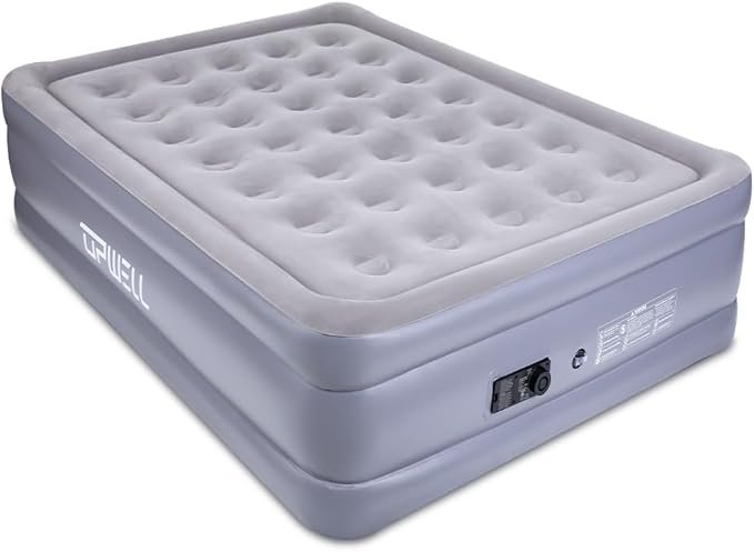 UPWELL Inflatable Air Mattress Queen with Built in Pump Comfort Blow up Bed Waterproof Fast&Easy Set up Dura Beam Strong Support Mattress for Home Guests & Camping Grey