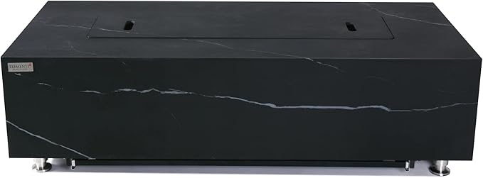 Elementi+ | Varna Gas Fire Pit | Marble Porcelain & Metal Frame | 60" Rectangular Fire Table | Electronic Ignition | Canvas Cover, Fire Glass & Burner Lid Included | Black | Propane Gas