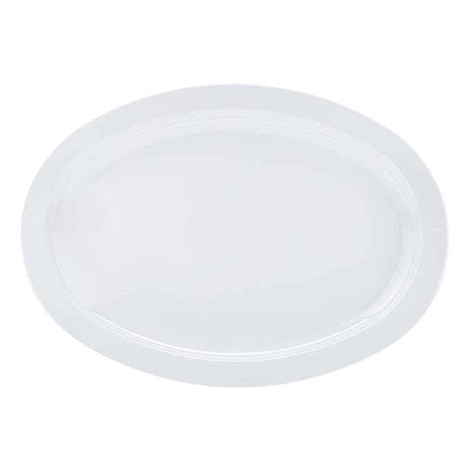 Amazon Basics Melamine (Plastic )Oval Platter Narrow Rim, 6 Piece Set, 13 in x 9.75 in, White (Previously AmazonCommercial brand)