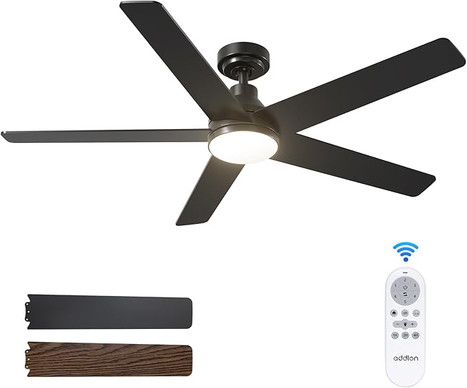 addlon Ceiling Fans with Lights, 52 inch Ceiling Fan with Light and Remote Control, Reversible, 3CCT, Dimmable, Noiseless, Black Ceiling Fan for Bedroom, Indoor/Outdoor Use