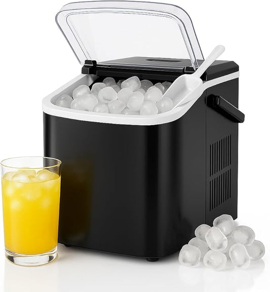 DUMOS Portable Ice Maker for Countertop with Handle, 26lbs/Day, 9 Bullet Ice Cubes Ready in 6 Mins, Self-Cleaning Quiet Ice Machine for Home, Kitchen, RV, Camping, Black