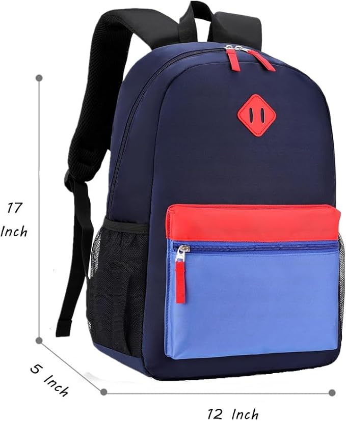 Kids Backpack Elementary School Backpacks 5-9 Years for Boys and Girls with Chest Buckle (Navy Blue, Large-17 H)