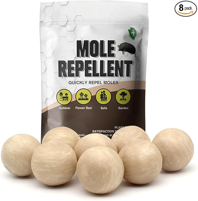 Mole Repellent for Lawns, Gopher Repellent, Groundhog Vole Repellant Outdoor, Keep Moles Out of Garden/Lawn, Pet Safe Mole Repellant, Lasting Protection, Easy to Use-8P