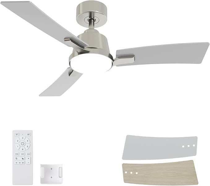 42 Inch Ceiling Fans with Lights,Low Profile Ceiling Fan,Modern Flush Mount,Reversible 6 Speeds,3CCT Dimmable Noiseless Ceiling Fans for Living Room,Bedroom and Patio,ETL Listed
