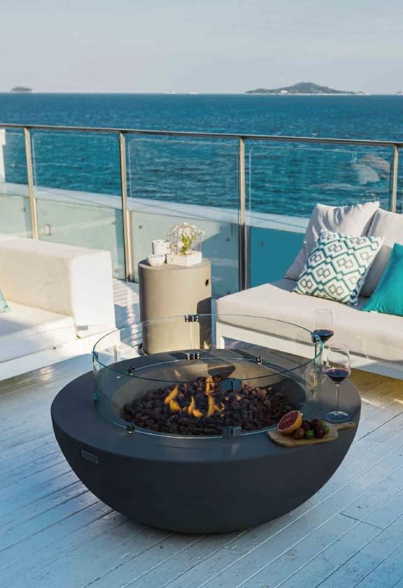 Elementi | Lunar Gas Fire Pit Cast Concrete 42" Round Fire Table, Outdoor Fire Pit Electronic Ignition | Canvas Cover, Lava Rock Included | Dark Gray (Propane Gas)