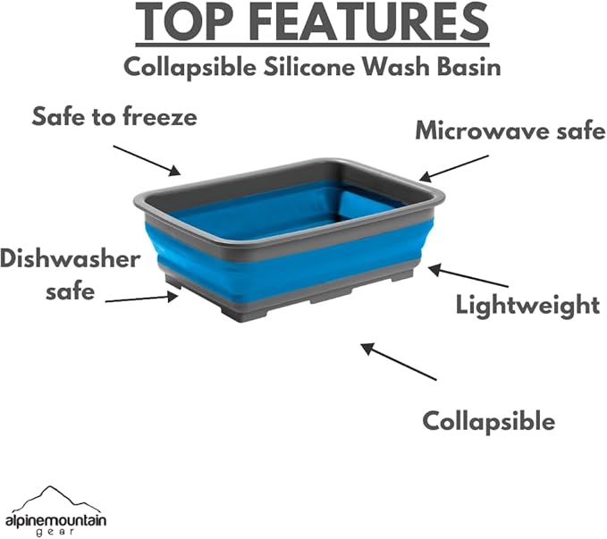 Collapsible Silicone Washing Container for Camping and Backpacking - Camping Dishware Gear Essentials in Blue (Made by Caddis Sports)