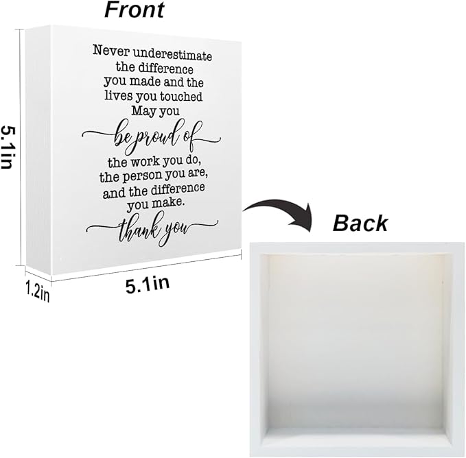 Inspirational Retirement Gift Office Supplies Rustic Desk Decor White Wooden Box Sign Positive Thank You Farmhouse Wood Plaque Coworker Leaving Cubicle Accessories Home Shelf Decorations