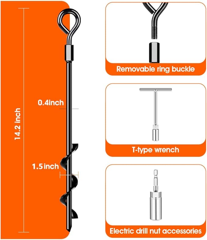 Ground Anchors 16 Pack Screw in Heavy Duty Ground Anchors,Tent Stakes for Camping Tent, Trampoline, Canopies, Carports, Sheds, Swing Sets, Black Anti-Rust Coating for High Wind (16 x 14“)
