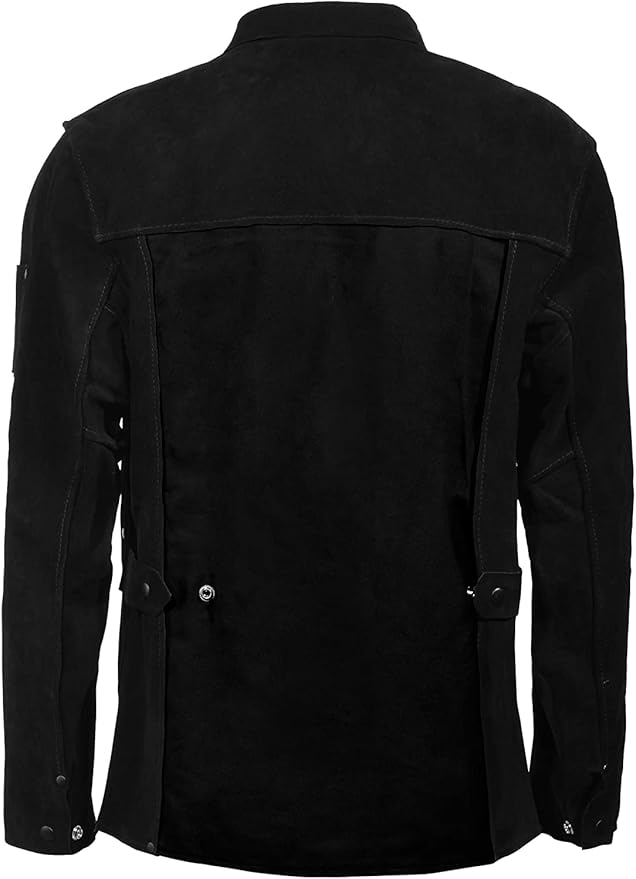Black Leather Welding Jacket, Heavy Duty FR Split Cowhide Leather Work Safety Jackets, Welder Jackets for Men & Women
