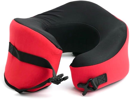 C CUSHION LAB Travel Pillow, Award-Winning Patented Ergonomic Design for Chin & Neck Support Memory Foam Neck Pillow, Compact Airplane Pillow for Traveling, Flight, Car (Bold Red, Large)