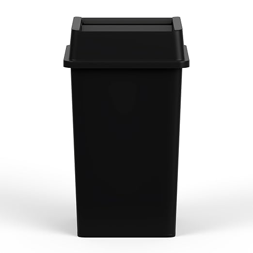 35 Gallon Black Square Commercial Trash Garbage Can with Lid | Outdoor Office Restaurant School Kitchen