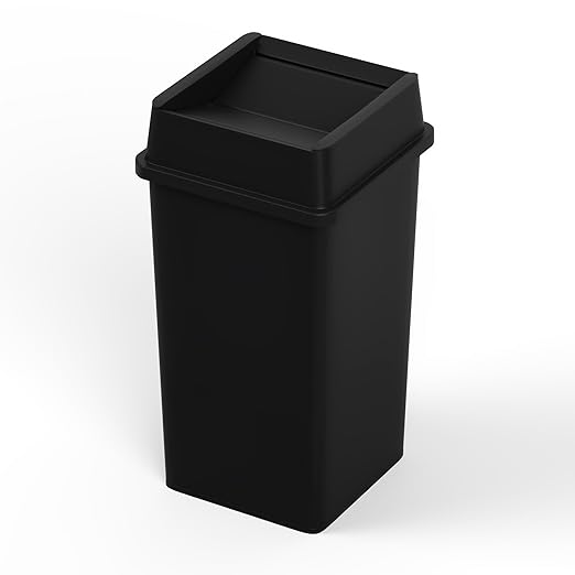 35 Gallon Black Square Commercial Trash Garbage Can with Lid | Outdoor Office Restaurant School Kitchen