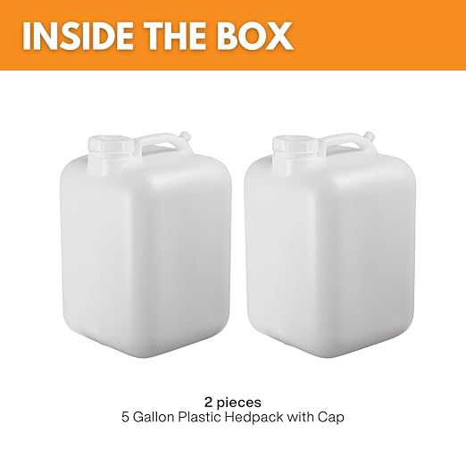 FastRack 5 Gallon Hedpak with Cap (Pack of 2) | BPA-free, Food-Grade, and Leak-Proof | White Water Container | Ideal for brewing, fermentation, or storage
