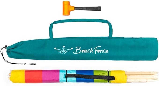 Premium 20 ft Beach Windscreen, Privacy Screen, Wind Blocker - Beach Colors, Free Rubber Mallet and Carry Bag Included