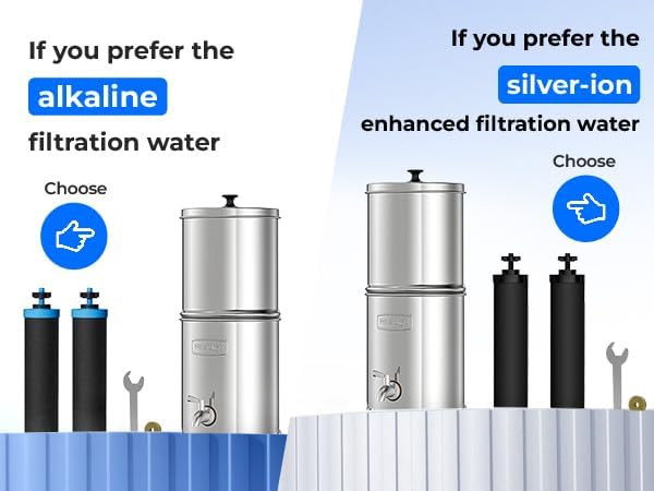 Alkaline Waterdrop Gravity-fed Water Filter System, Increase PH, Reduces Fluoride and up to 99% of Chlorine, with 4 Filters and Metal Spigot, King Tank Series, 2.25G