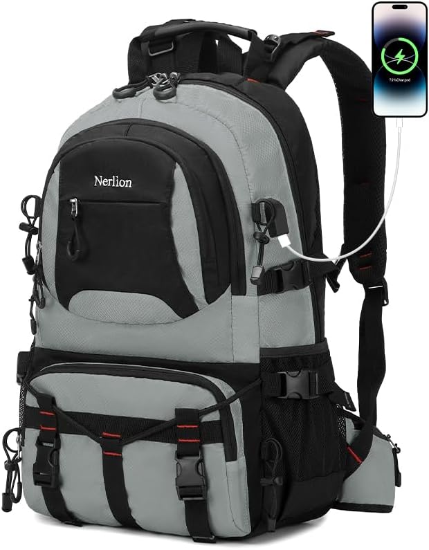 Nerlion 40L Hiking Backpack Travel Backpack for Men Women Camping Waterproof Outdoor Hiking Daypack Lightweight Backpack (Light Gray)