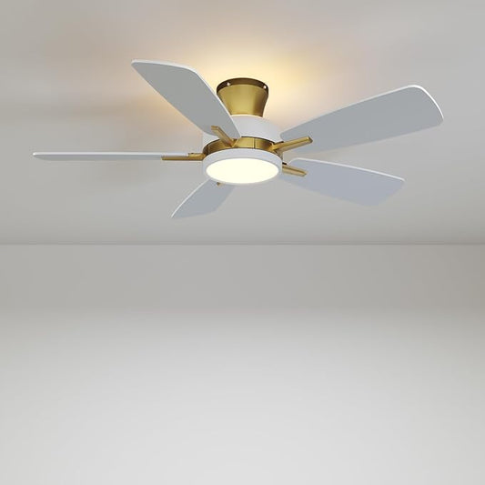 TALOYA Ceiling Fans with Lights and Remote, 46 Inch Low Profile Ceiling Fan with Light, Flush Mount, Reversible, 3CCT, Dimmable Modern Ceiling Fan for Bedroom, Living Room, Outdoor Patio, White Gold
