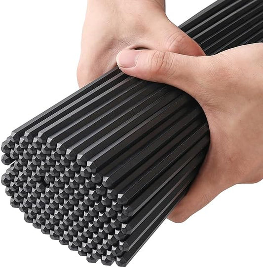 100 Pairs Hexagonal Fiberglass Sushi 24cm/9.4 Inch Dishwasher Safe Non-Slip Chopsticks,Japanese Style Black for Restaurant & Party.