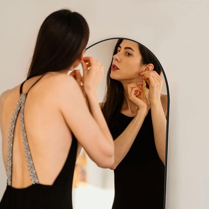 Arched Full Length Mirror, 59"x 16" Floor Mirror With Aluminum Alloy Thin Frame, Hanging or Leaning for Wall Bedroom Dressing, Home Decor, Black