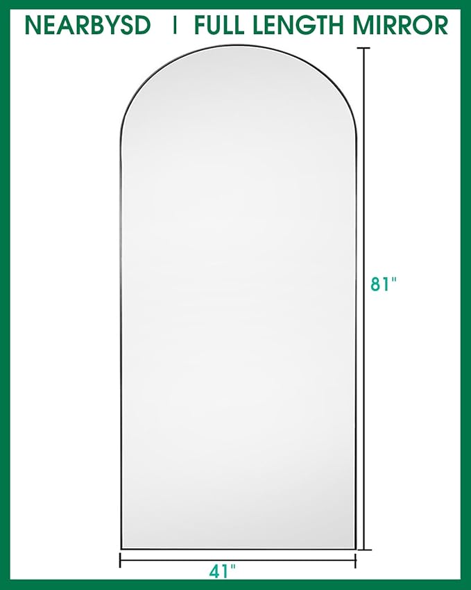 Arched Full Length Mirror 81"x41" Full Body Floor Mirror Standing Hanging or Leaning Wall, Arch Wall Mirror with Stand Aluminum Alloy Frame for Bedroom Cloakroom Black