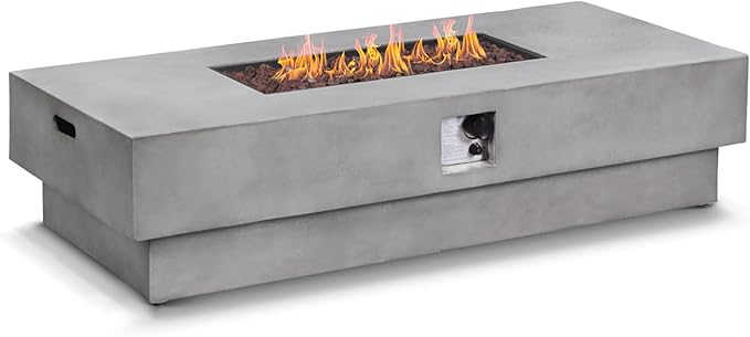 60" Rectangular Propane Fire Pit – 50,000 BTU Fire Pit with Rocks – Backyard Firepits Outdoor – Propane Gas Fireplace for Deck or Patio