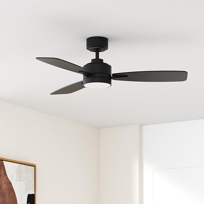 Amico Ceiling Fans with Lights, 44 inch Ceiling fan with Light and Remote Control, Reversible, 3CCT, Dimmable, Noiseless, Small Black Ceiling Fan for Bedroom, Indoor/Outdoor Use