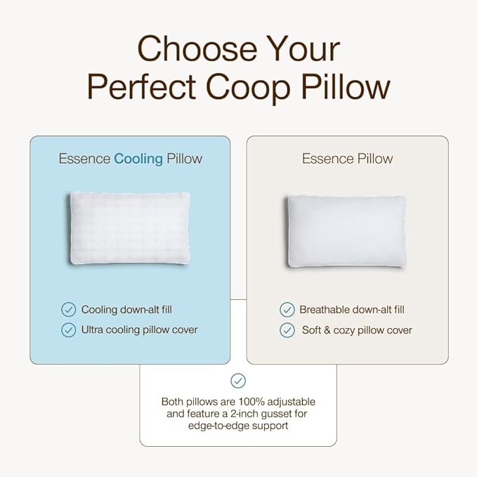 Coop Home Goods Essence Cooling Down Alternative Pillows Set of 2, King Size Adjustable Cooling Pillow for Hot Sleepers, Luxury Cool-to-The-Touch Hotel Pillows for Stomach, Back, or Side Sleepers