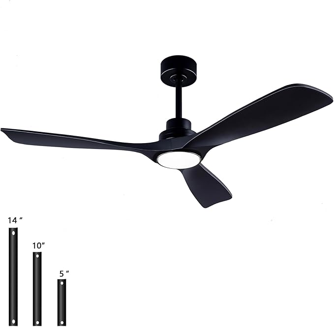 52" Wood Ceiling Fan with Lights Remote Control,Quiet DC Motor 3 Blade Ceiling Fans for Patio Living Room, Bedroom, Office,Indoor Outdoor(Black)