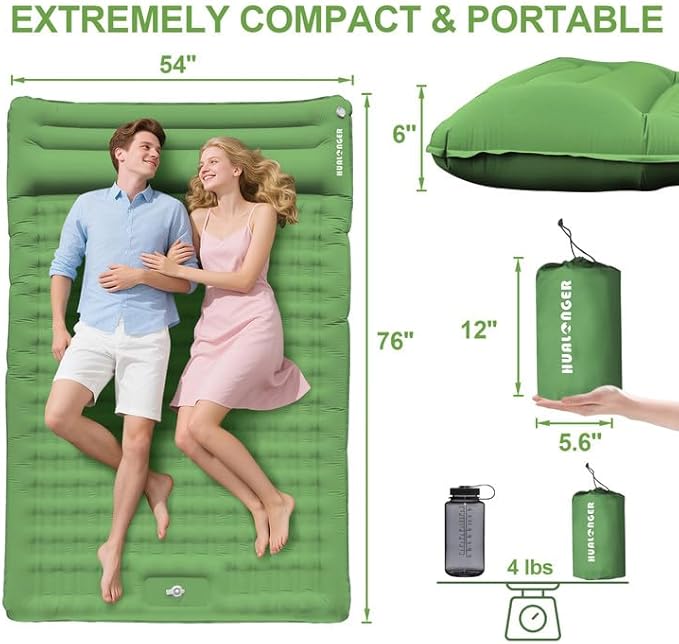 Double Sleeping Pad Camping, 6" Extra Thick Camping Pad with Pillow Built-in Foot Pump Waterproof Inflatable Sleeping Mats for Camping, Backpacking, Hiking,Traveling Tent