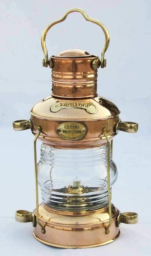 Brass & Copper Anchor Oil Lamp Leeds Burton Nautical Maritime 14" Ship Lanterns