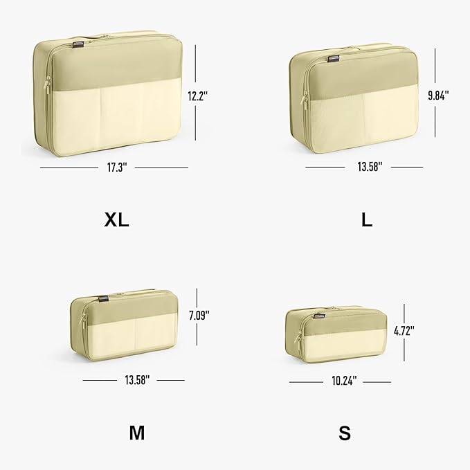 4 Set Compression Packing Cubes for Travel, Suitcases and Backpack Space Saving Organizers (Bright Yellow)